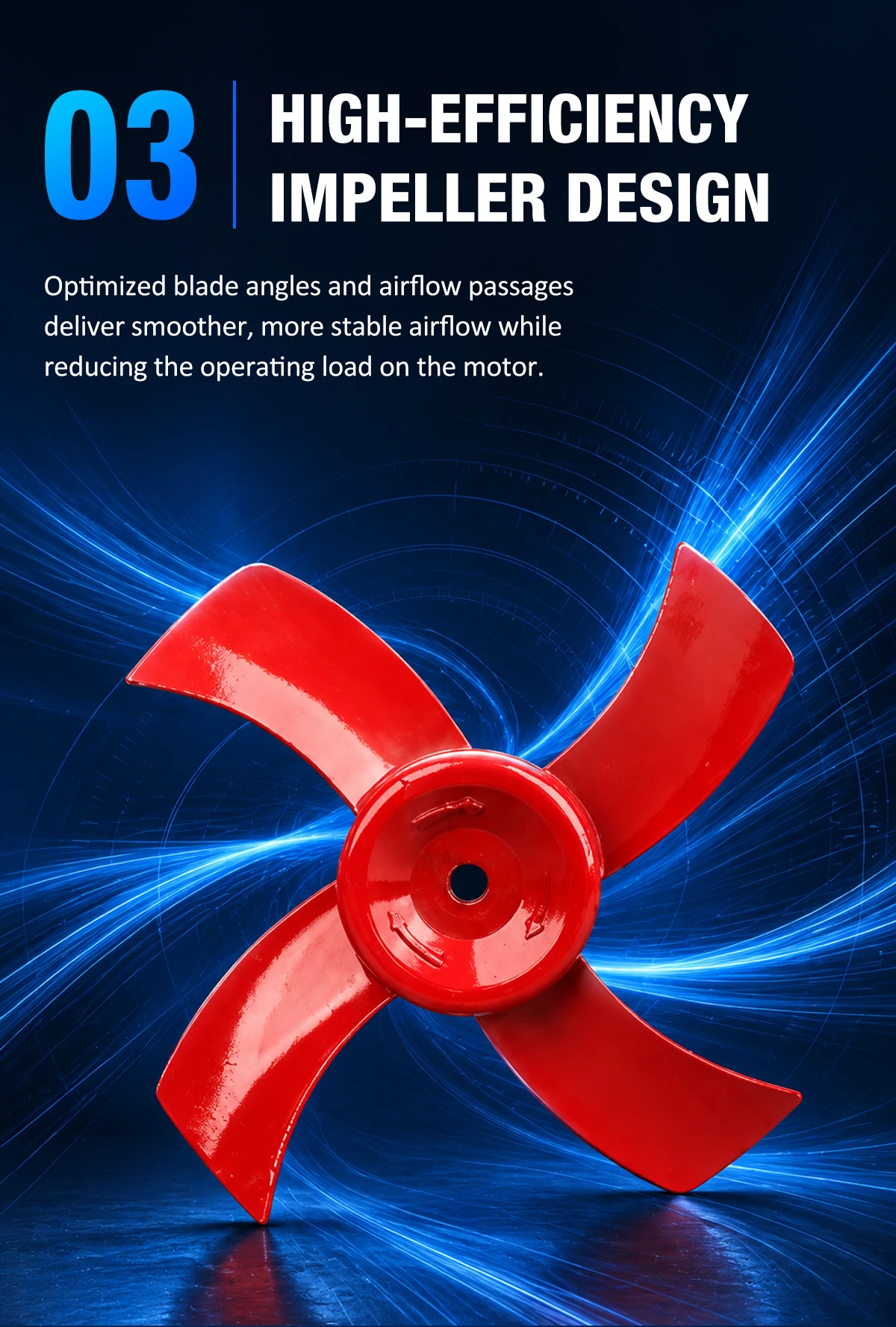 Red optimized high-efficiency impeller blade design of the LWWEX-IR fan