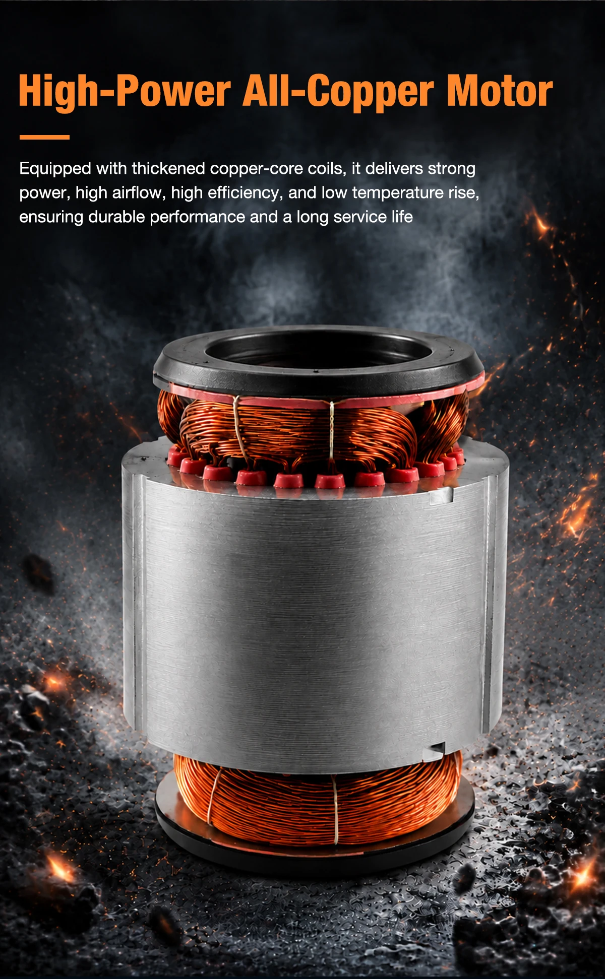Detailed view of the high-power all-copper motor used in the LWSFP-EX fan