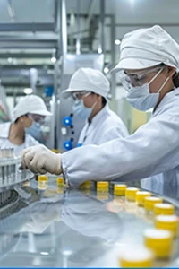 Pharmaceutical plant — operator along a packaging line