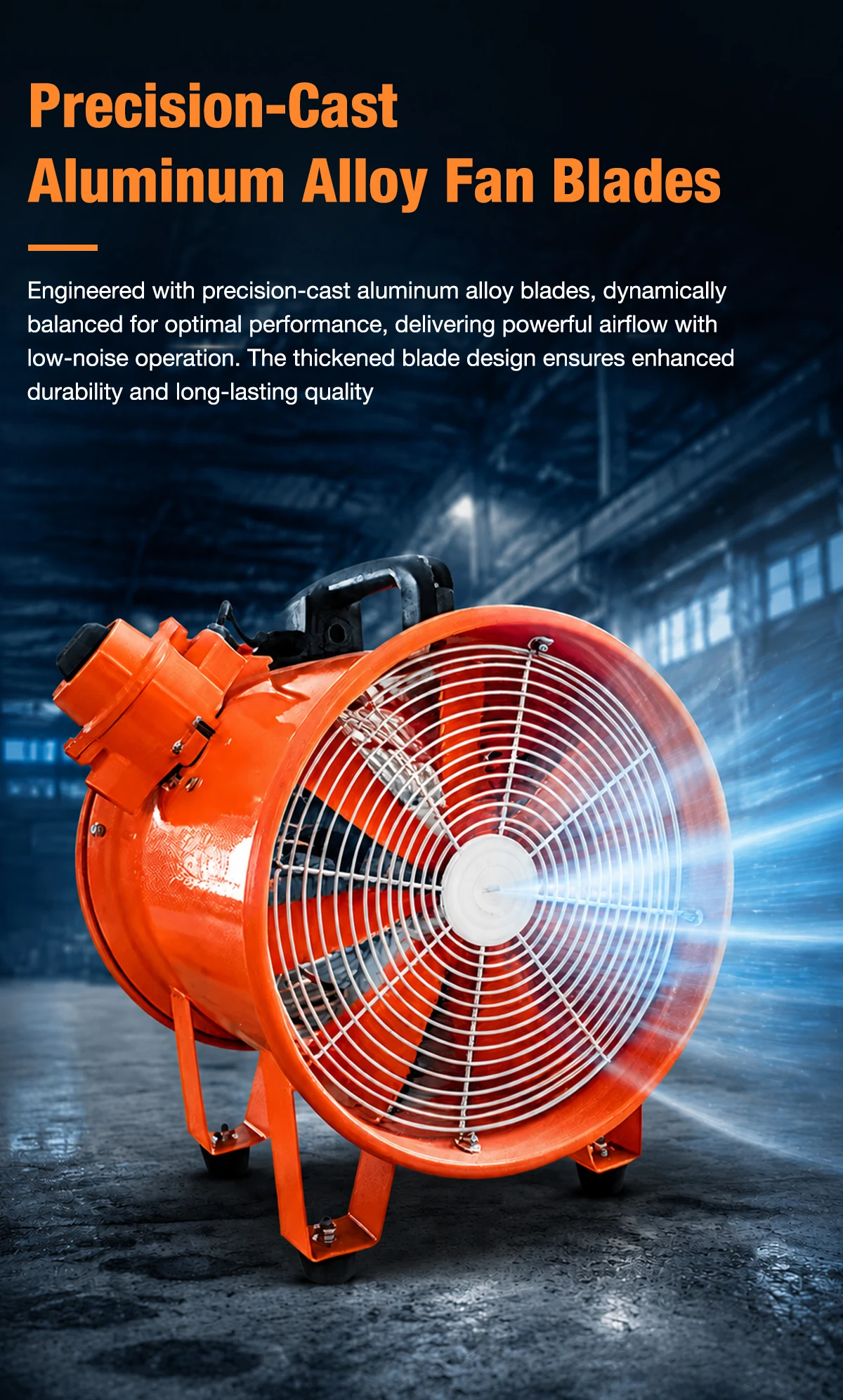 Precision-cast aluminum alloy fan blades inside the LWSFP-EX casing