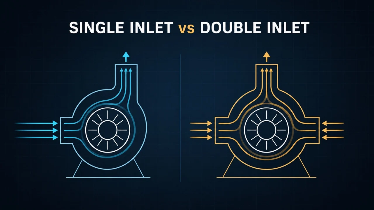 Single inlet and double inlet centrifugal fan wheels compared