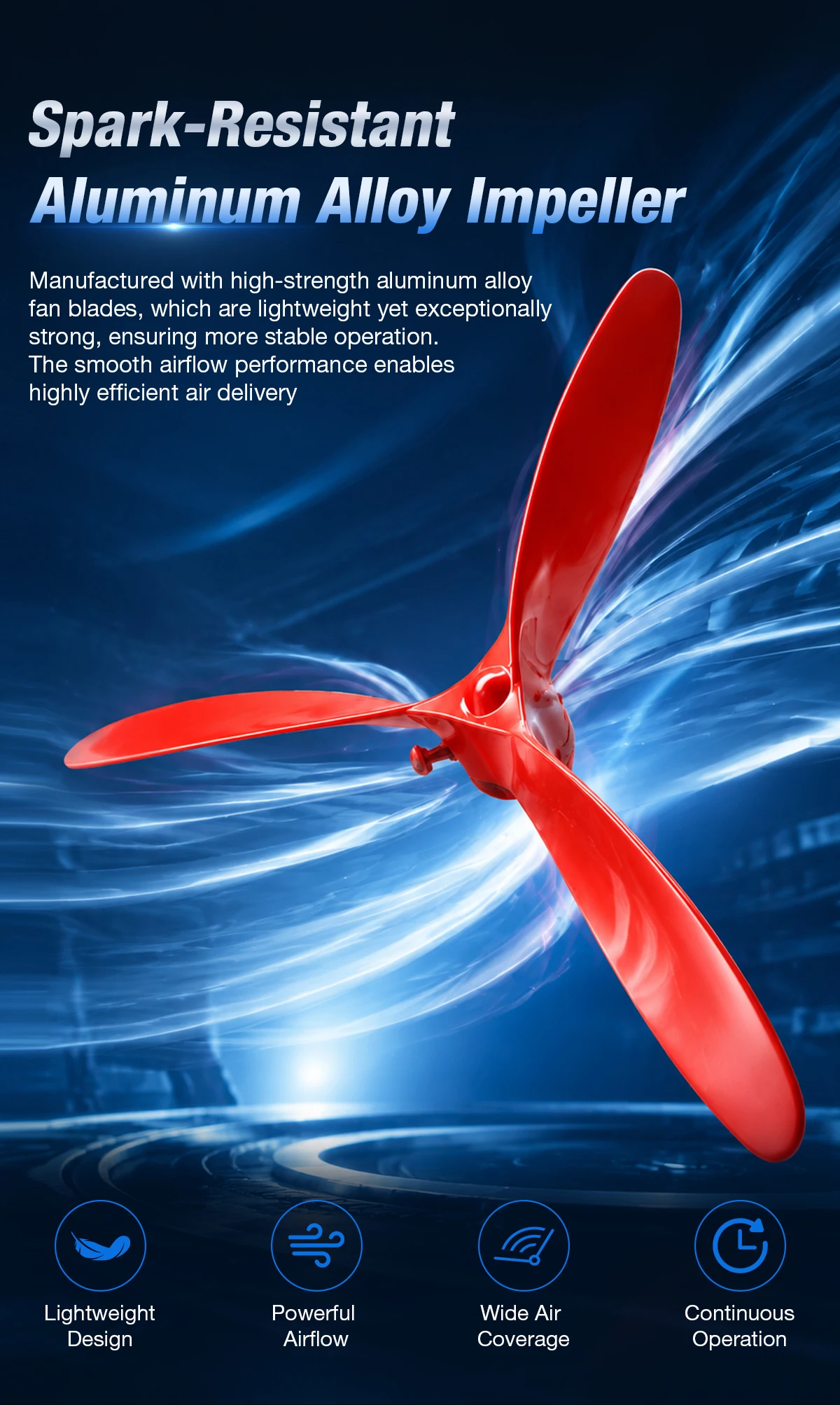 High-strength red aluminum alloy impeller of the LWEX-FS / LWEX-WFS explosion-proof oscillating fan — lightweight, spark-resistant and high-strength