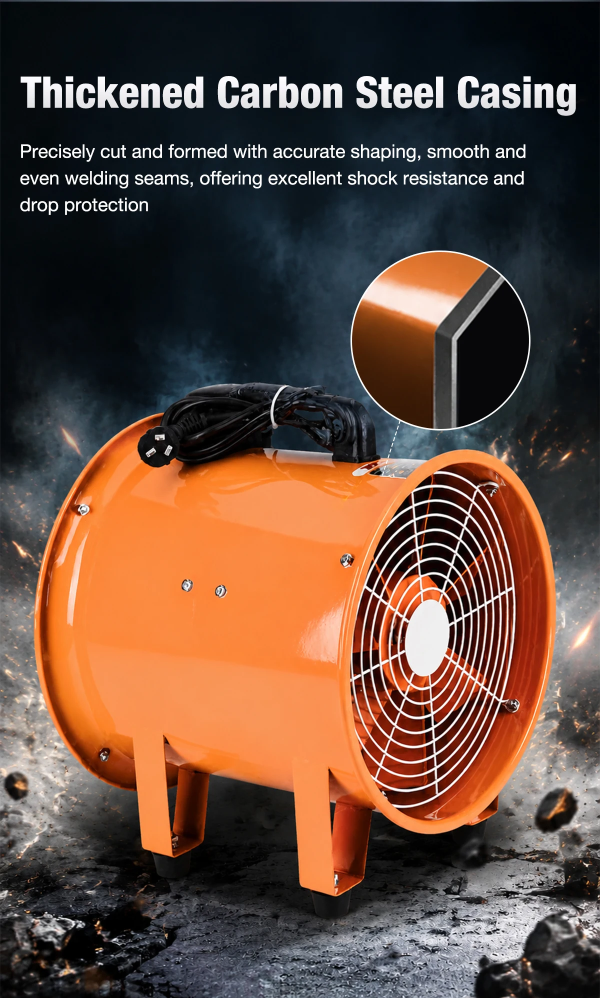 LWSFP orange carbon steel casing cutaway detail showing thickened wall and smooth weld seam