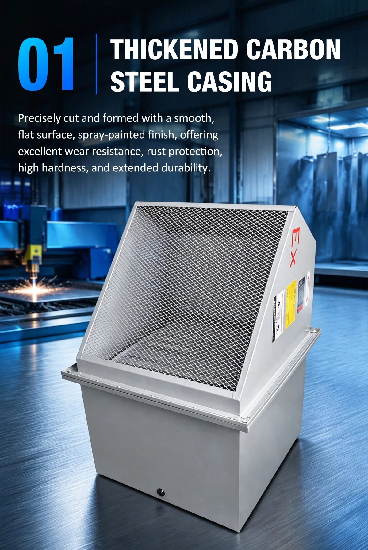 LWWEX-IR thickened carbon steel casing with spray-painted finish in an industrial setting