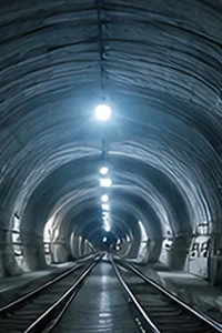 Underground service tunnel with railway tracks