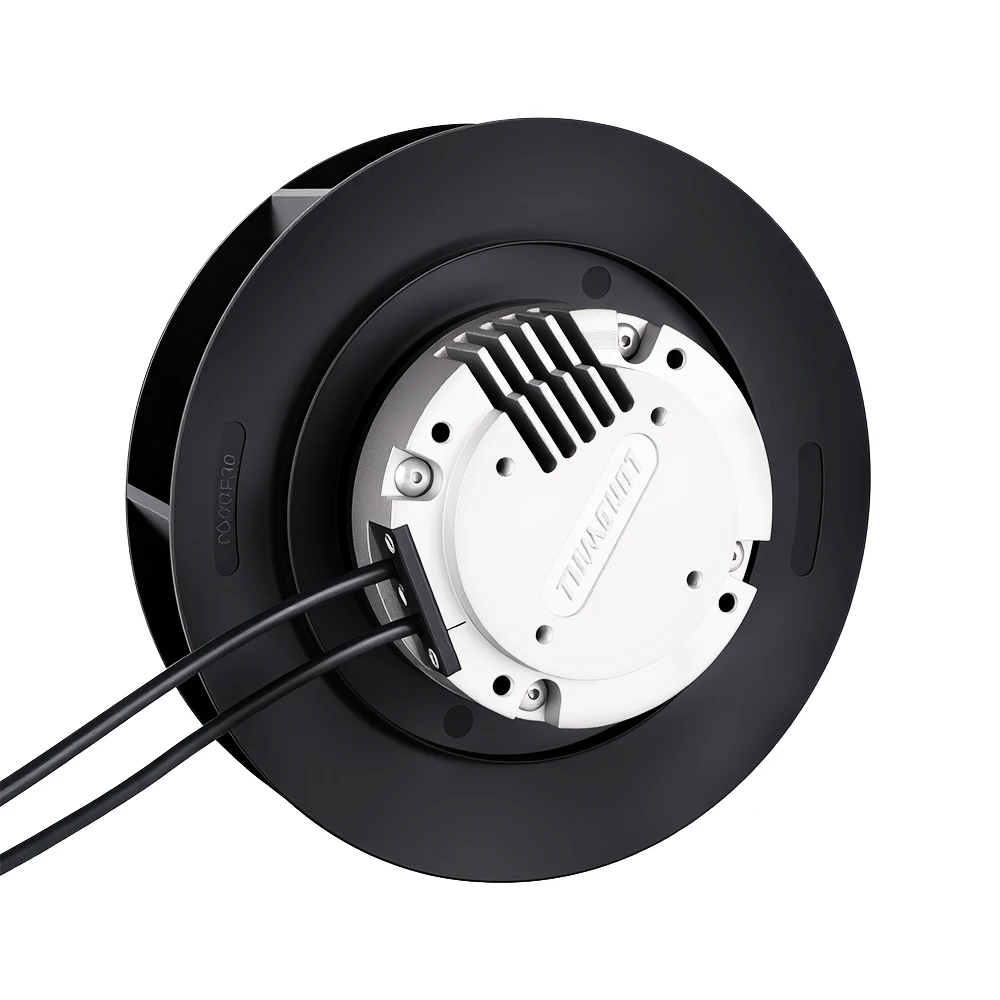 Longwell EC190 backward-curved centrifugal wheel showing the visible impeller and motor-side architecture