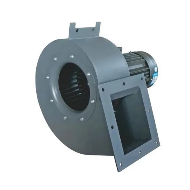 LONGWELL housed multi-wing centrifugal blower showing the round inlet, scroll housing, motor and rectangular discharge