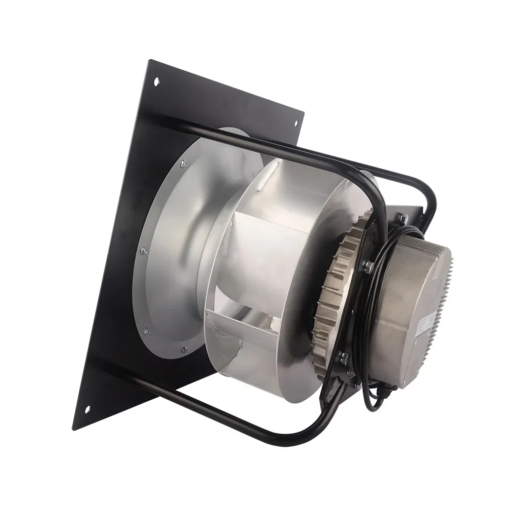 LONGWELL LWBE3G355-138PT-05 EC backward-curved fan showing the rear electronics and support frame