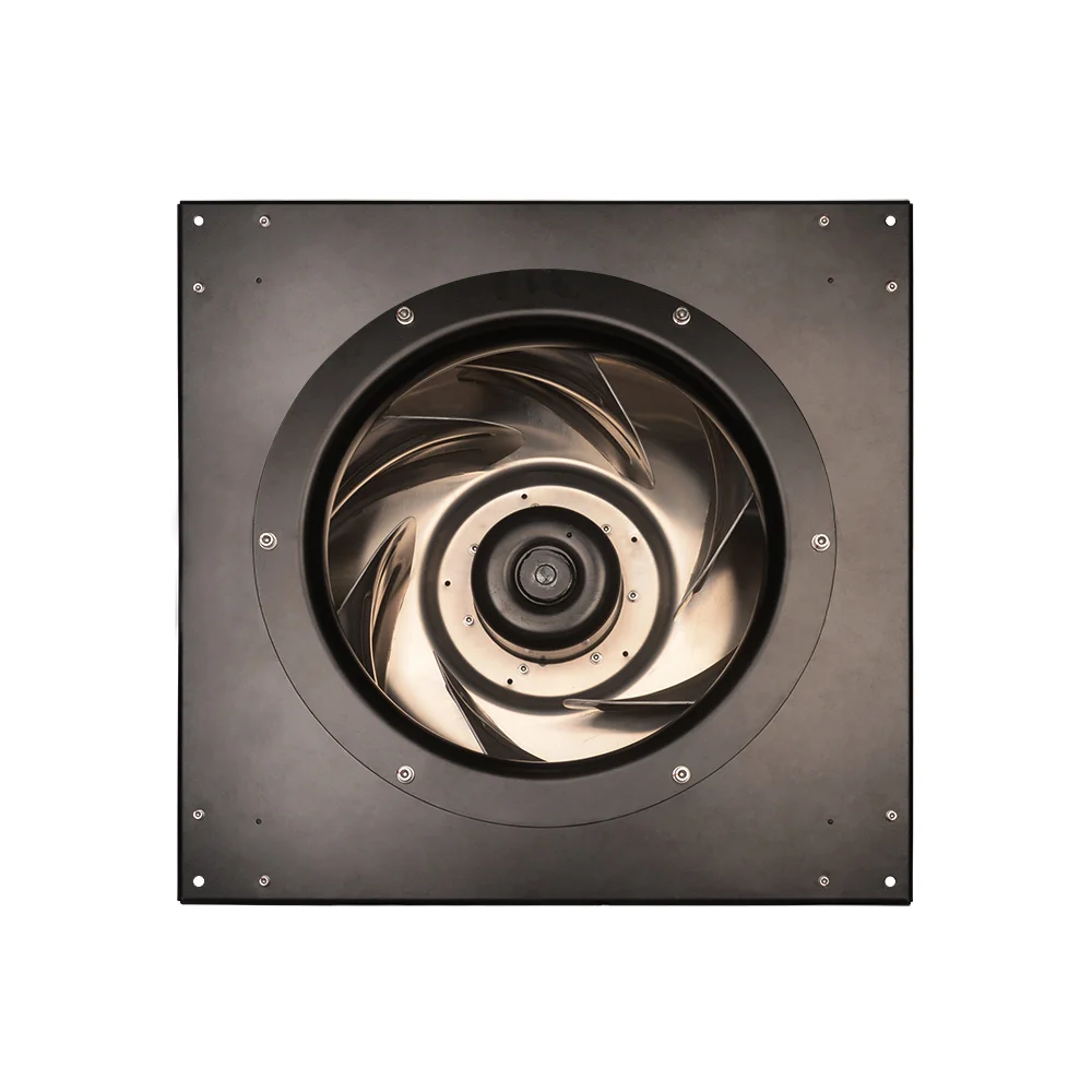 Square EC plug fan module photographed on a white background