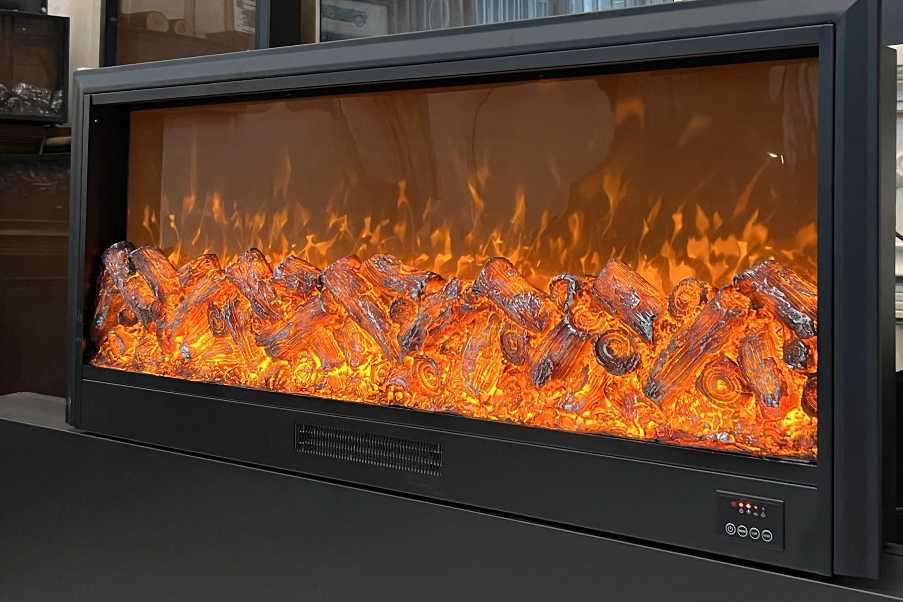 Electric fireplace display used only as exterior appliance context
