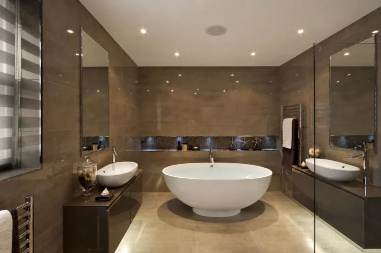 Residential bathroom with a ceiling ventilation grille, shown only as general room context