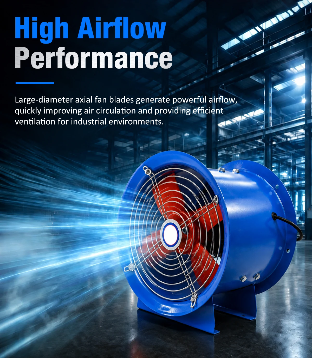 LWAF35-11 fan demonstrating powerful airflow performance in an industrial setting
