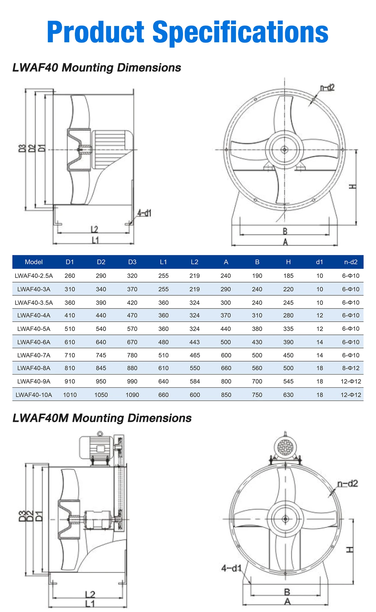 LWAF40 technical specifications, dimensions, and drawing part 1