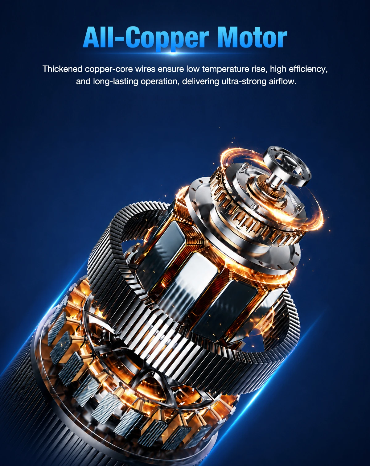 All-copper motor construction of LWERC centrifugal fan with thickened copper-core wires and external rotor design
