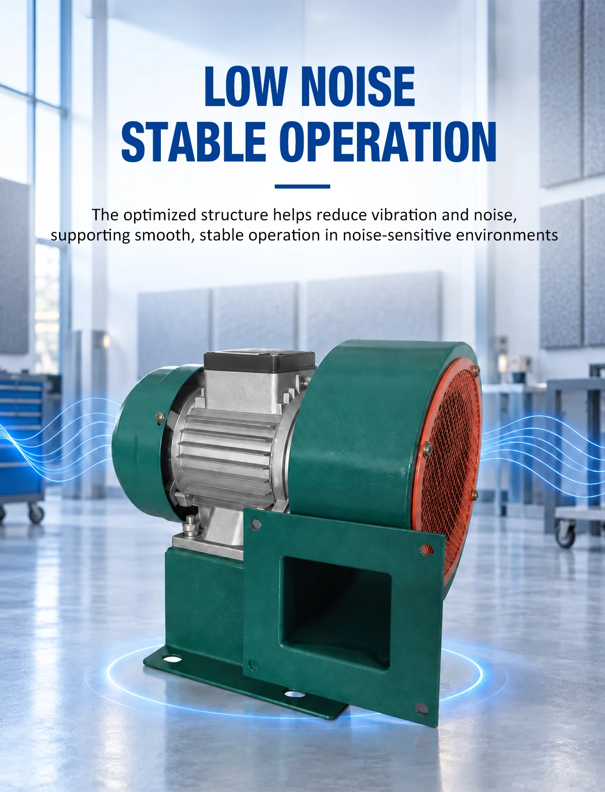 Low noise stable operation of LWLDB noise centrifugal blower