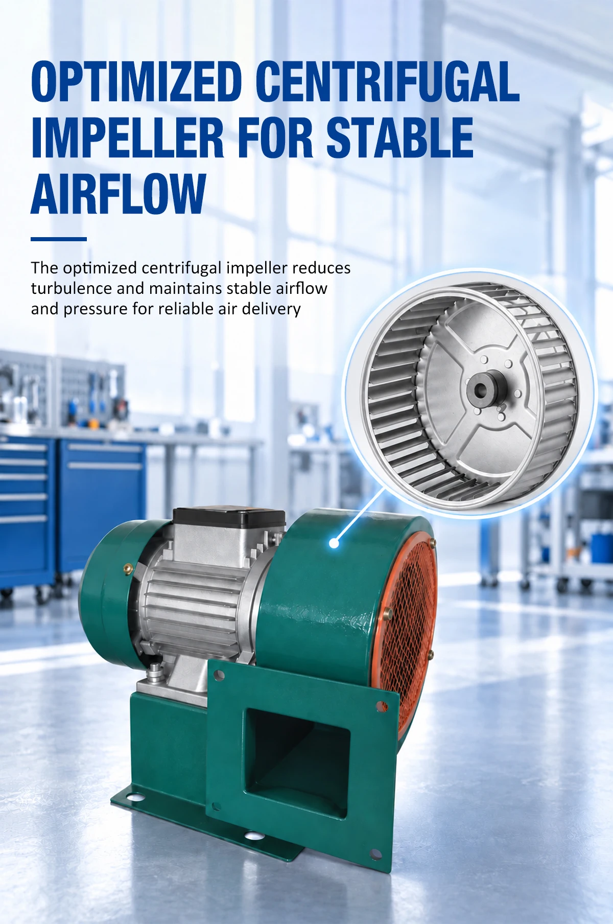 Optimized centrifugal impeller of LWLDB noise centrifugal blower with balanced blade wheel