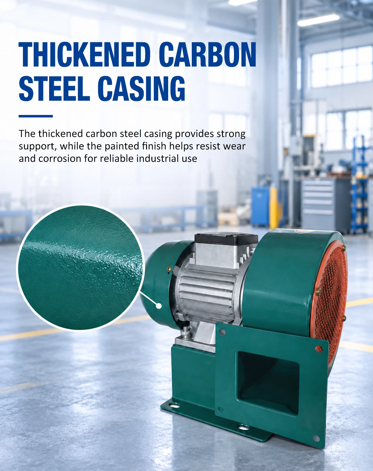 Thickened carbon steel casing of LWLDB noise centrifugal blower with painted finish detail