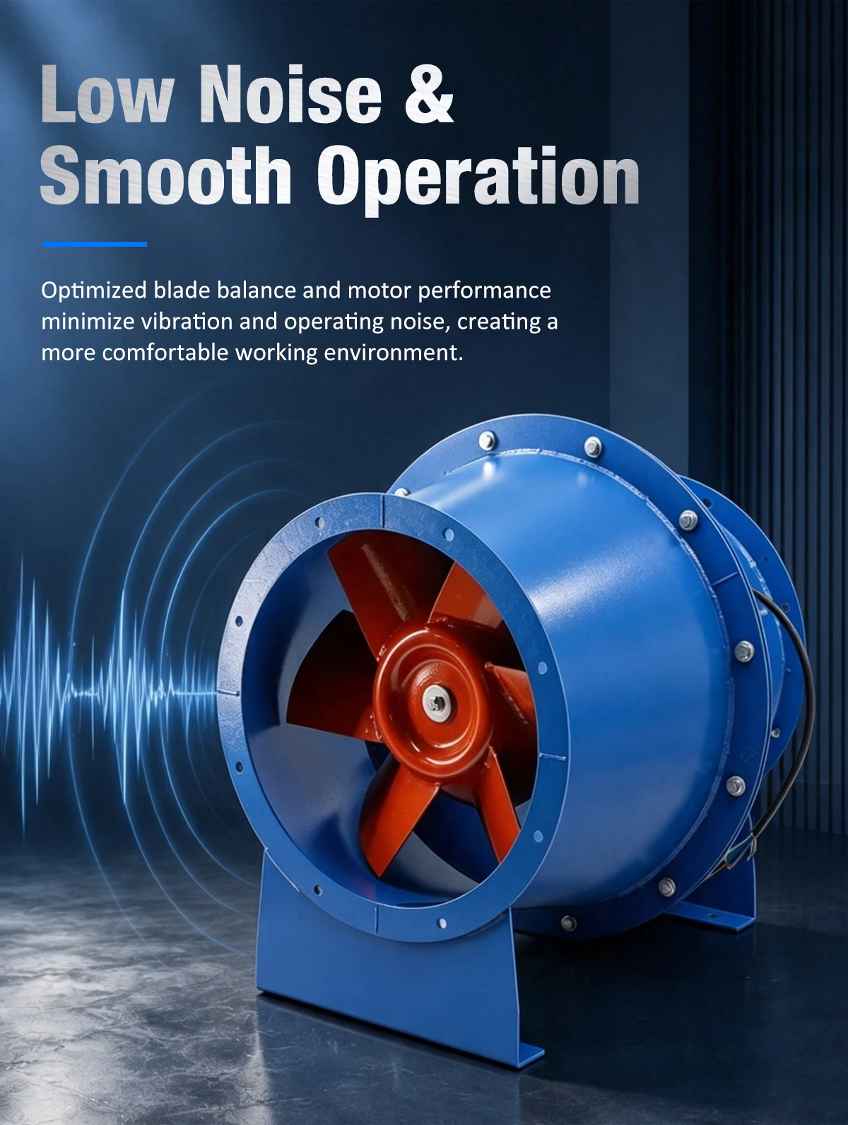 Graphic showing stable, low-noise operation of the LWSJG pipeline fan