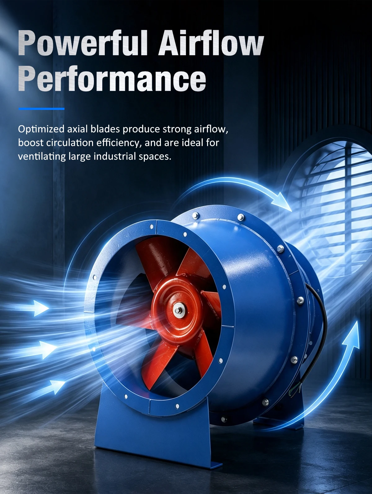 LWSJG fan demonstrating powerful airflow performance through a pipeline