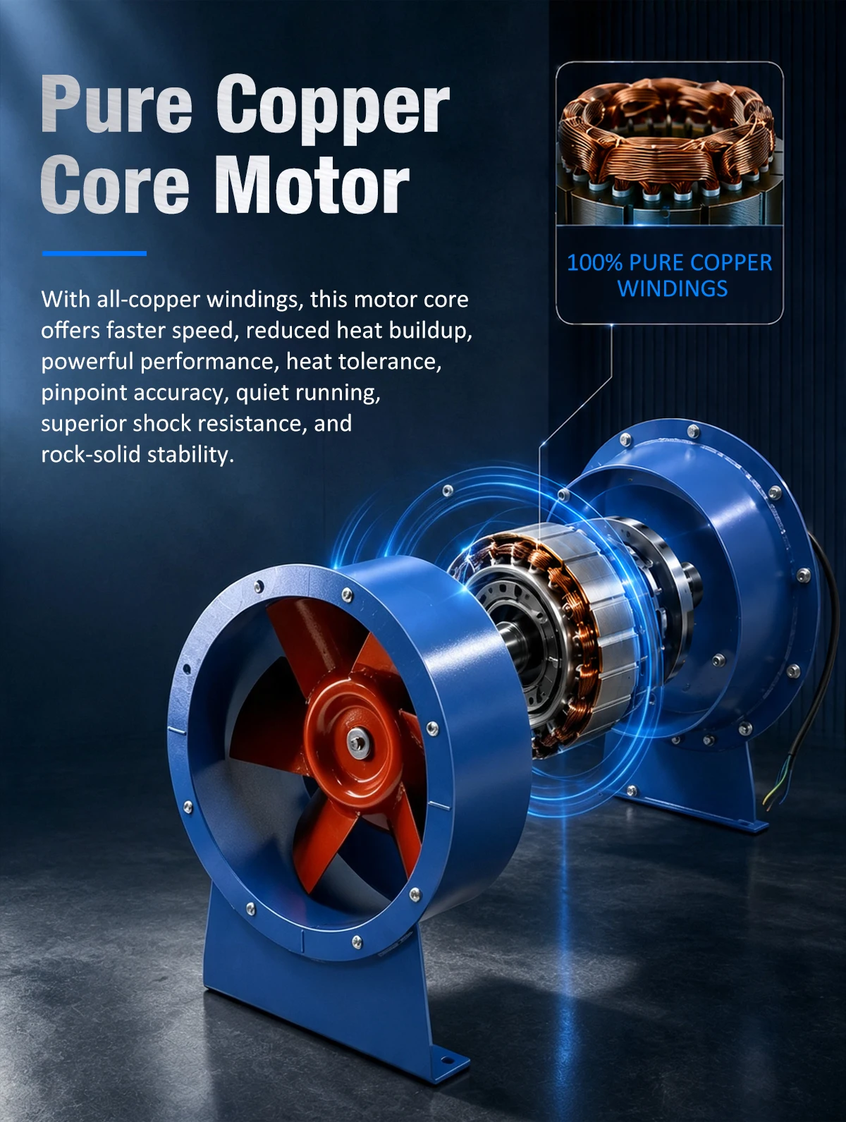 Cutaway view of the pure copper core motor inside the LWSJG fan