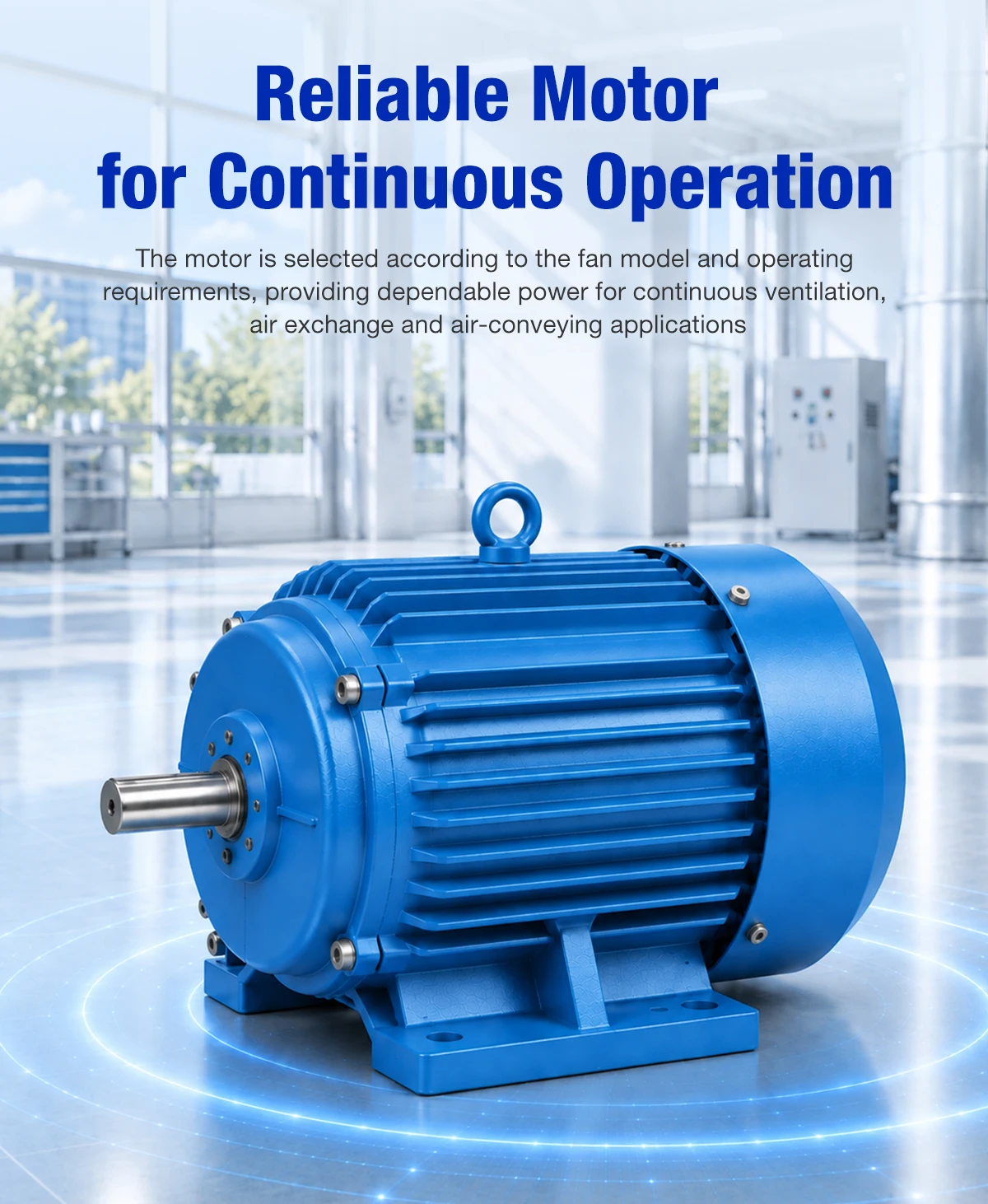 Matched industrial motor for LWFDF4-72 centrifugal fan, rated for continuous ventilation operation