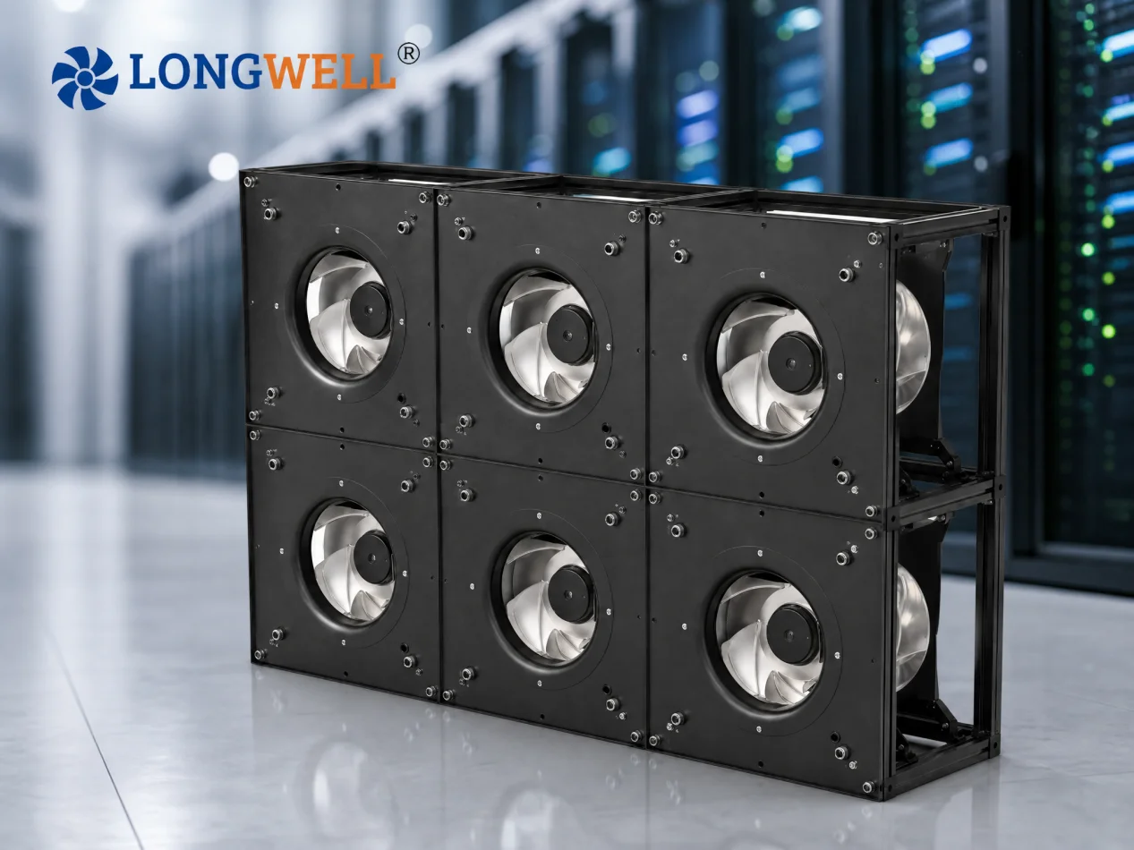Fan grid on data center background 4x3