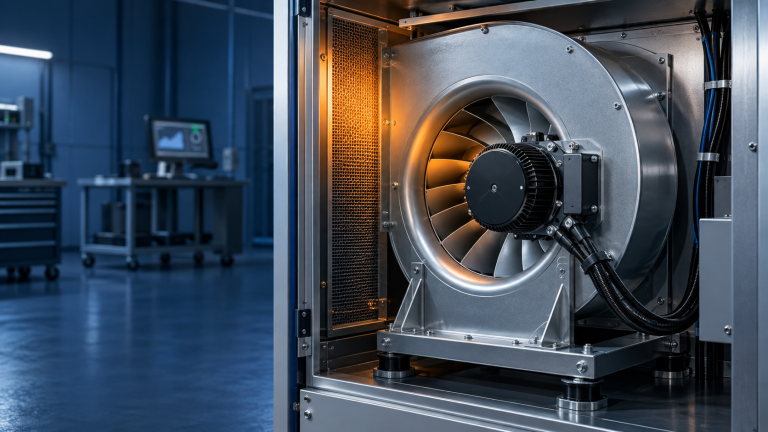 Industrial centrifugal fan in a high ambient unattended equipment application