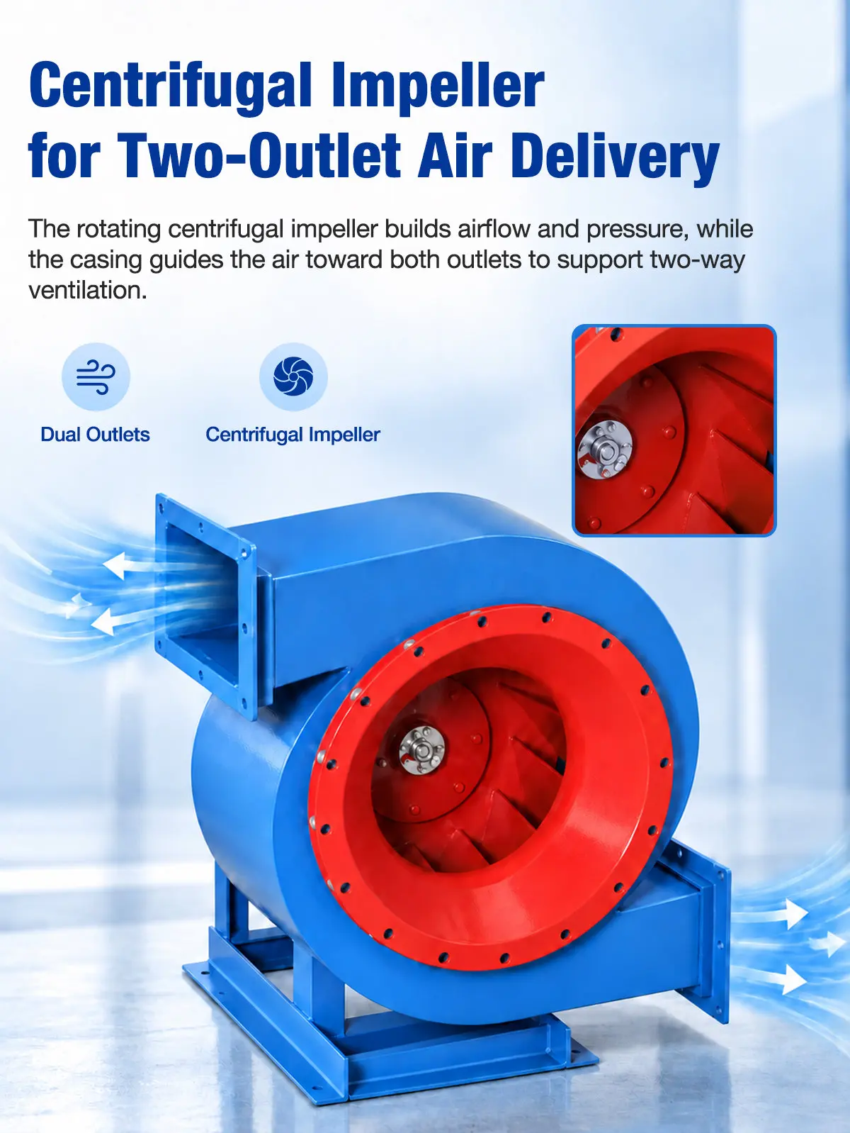 Centrifugal Impeller for Two-Outlet Air Delivery