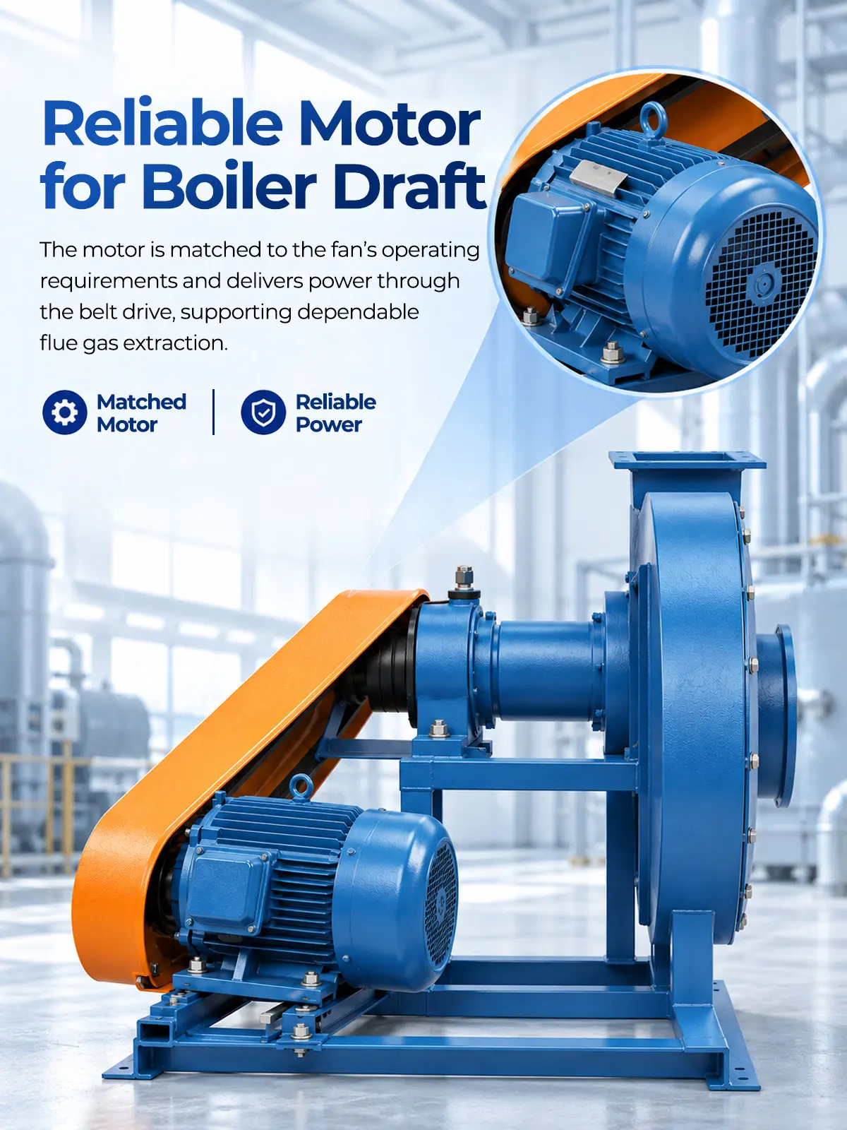 Reliable Motor Matched for Boiler Draft